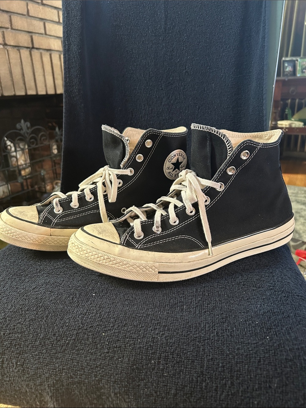 Chuck Taylor Converse All Star 70 Canvas Black High Top Sneakers w White Toe Cap